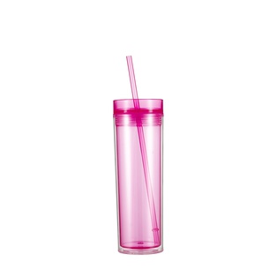 16OZ/473ml Double Wall Clear Plastic Mug with Straw & Lid (Rose Red)