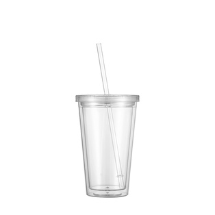 16OZ/473ml Double Wall Clear Plastic Tumbler with Straw & Lid (Clear)