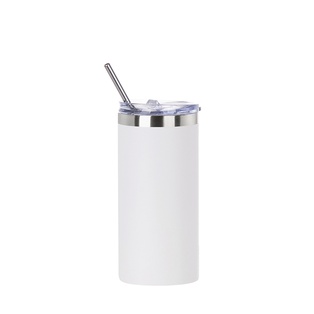 16oz/480ml Stainless Steel Tumbler with Straw & Lid (Powder Coated, White)