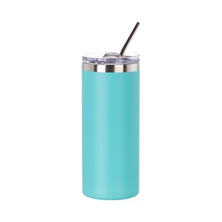 16oz/480ml Stainless Steel Tumbler with Straw & Lid (Powder Coated, Mint Green)