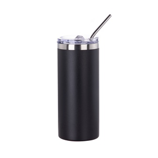 16oz/480ml Stainless Steel Tumbler with Straw & Lid (Powder Coated, Black)