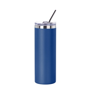 20oz/600ml Stainless Steel Tumbler with Straw & Lid (Powder Coated, Dark Blue)