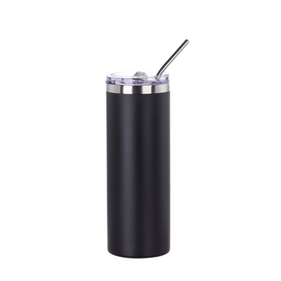 20oz/600ml Stainless Steel Tumbler with Straw & Lid (Powder Coated, Black)