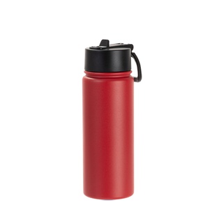18oz/550ml Stainless Steel Water Bottle w/ Wide Mouth Straw Lid & Rotating Handle (Powder Coated, Red)