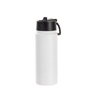18oz/550ml Stainless Steel Water Bottle w/ Wide Mouth Straw Lid & Rotating Handle (Powder Coated, White)