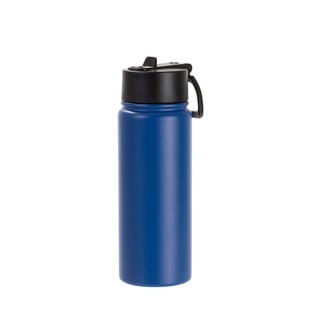 18oz/550ml Stainless Steel Water Bottle w/ Wide Mouth Straw Lid & Rotating Handle (Powder Coated, Dark Blue)