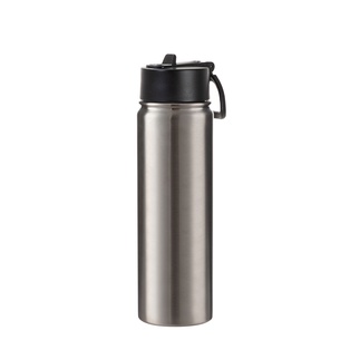 22oz/650ml Stainless Steel Flask with Wide Mouth Straw Lid & Rotating Handle (Plain, Stainless steel)