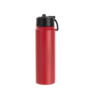 22oz/650ml Stainless Steel Flask with Wide Mouth Straw Lid & Rotating Handle (Powder Coated, Red)