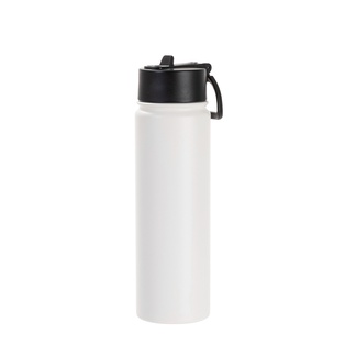 22oz/650ml Stainless Steel Flask with Wide Mouth Straw Lid & Rotating Handle (Powder Coated, White)