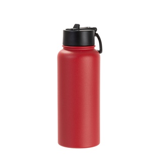 32oz/950ml Stainless Steel Flask with Wide Mouth Straw Lid & Rotating Handle (Powder Coated, Red)