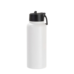 32oz/950ml Stainless Steel Flask with Wide Mouth Straw Lid & Rotating Handle (Powder Coated, White)