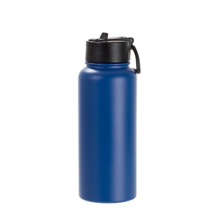 32oz/950ml Stainless Steel Flask with Wide Mouth Straw Lid & Rotating Handle (Powder Coated, Dark Blue)