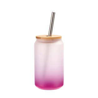 13oz/400ml Glass Mugs Gradient Purple with Bamboo lid & Metal Straw