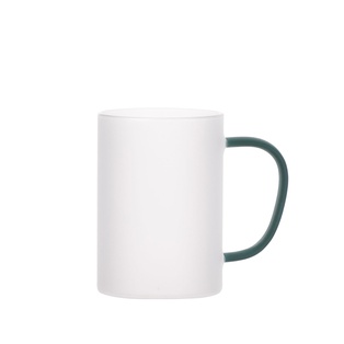 12oz/360ml Glass Mug w/ Green Handle(Frosted)