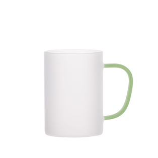 12oz/360ml Glass Mug w/ Light Green Handle(Frosted)
