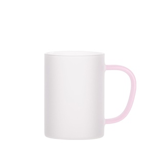 12oz/360ml Glass Mug w/ Pink Handle(Frosted)