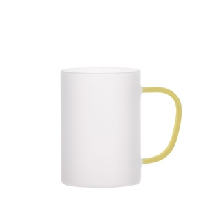 12oz/360ml Glass Mug w/ Yellow Handle(Frosted)