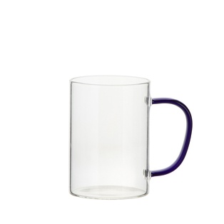 12oz/360ml Glass Mug w/ Dark Blue Handle(Clear)