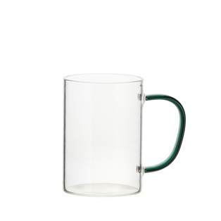 12oz/360ml Glass Mug w/ Green Handle(Clear)